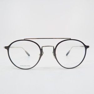 John Varvatos Black and Silver Double-Bridge Round Glasses